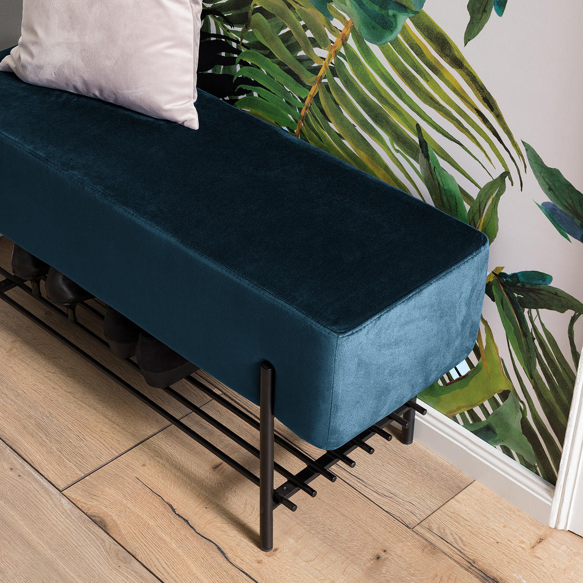 POLSTERBANK - Samt - Schwarz/Dunkelblau, Metall (90/46/34cm) - home24