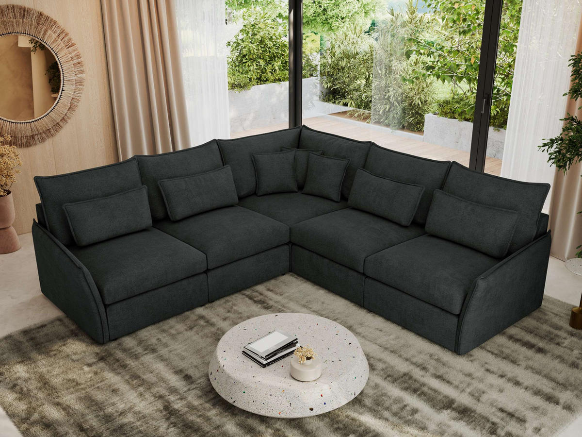 ECKSOFA VERSO L Dunkelgrau Struktur - Dunkelgrau/Schwarz, Kunststoff/Textil (270/270cm) - MKS