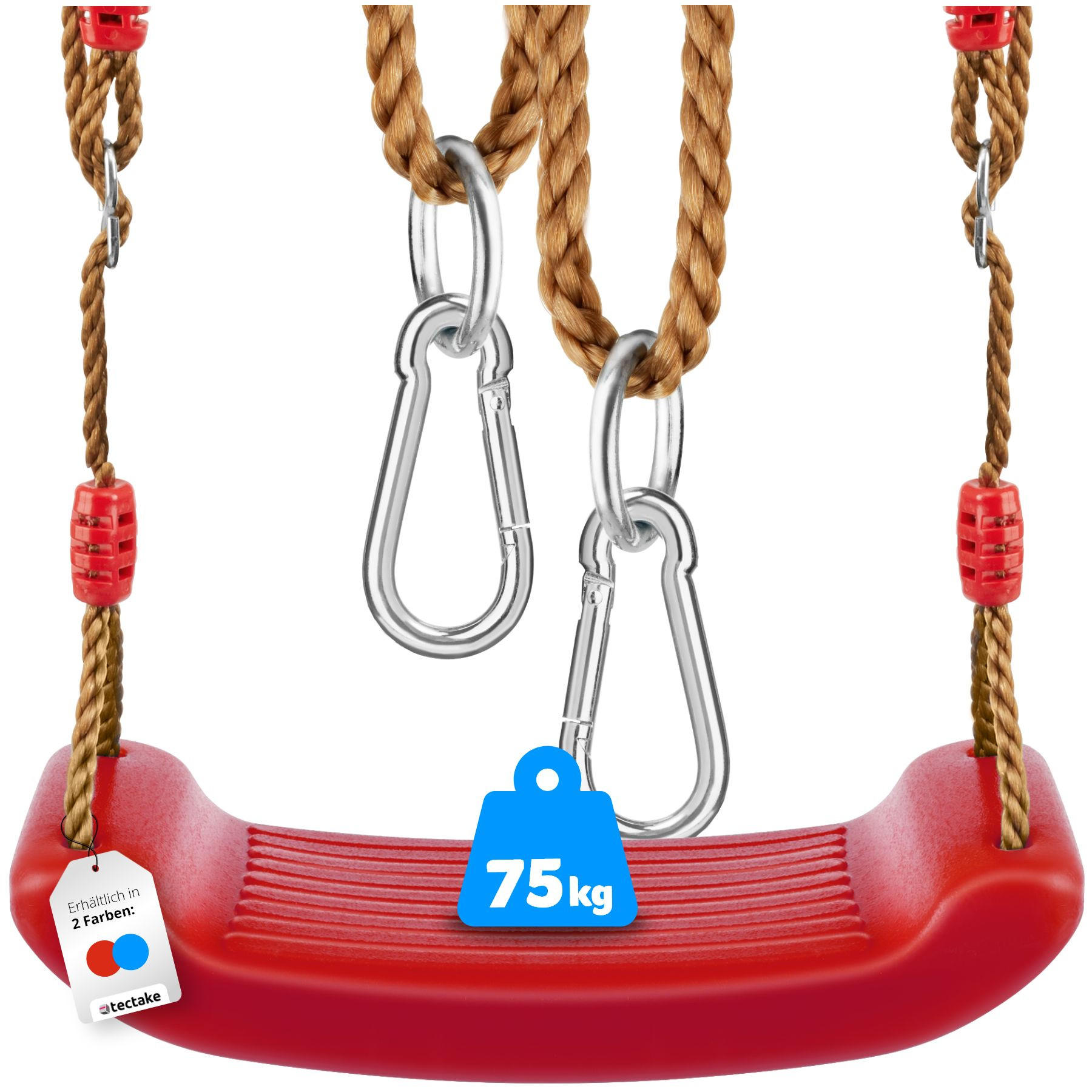 SCHAUKELSITZ Swifty,Belastbarkeit 75 kg, inklusive Karabinerhaken,rot - Rot, Kunststoff (42/120cm) - tectake