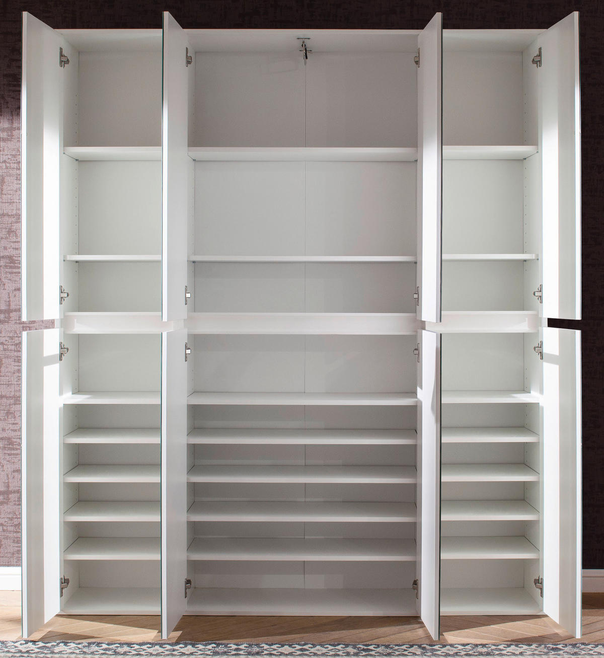 GARDEROBENSCHRANK weiß 148 x 191 cm, Schuhschrank mit Spiegeltüren - Weiß, Glas/Holzwerkstoff (148/191/34cm) - Top.Furn