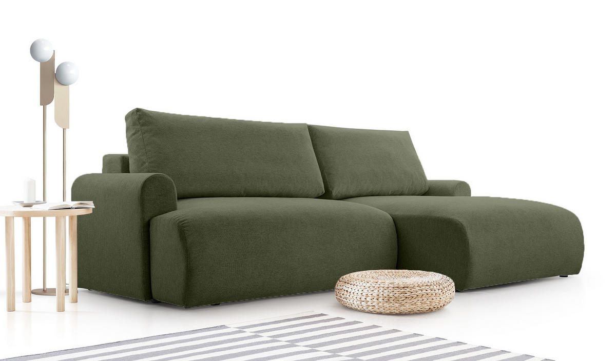 ECKSOFA mit Schlaffunktion Bordon, Dunkelgrün - Dunkelgrün, Textil (150/260cm) - Fedve