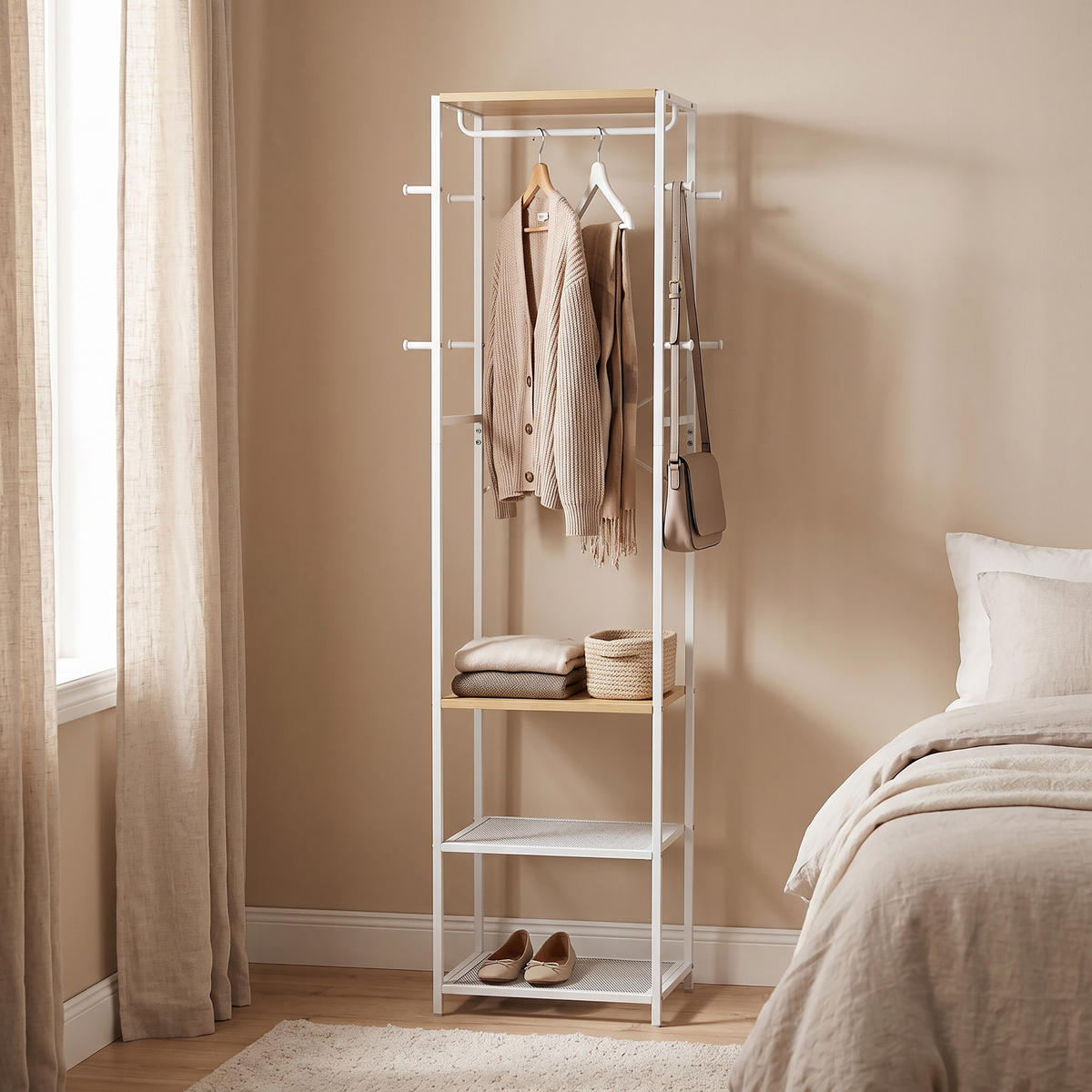 GARDEROBENSTÄNDER Holzoptik Weiß Kleiderstange 181x40x28 cm - Weiß, Holzwerkstoff/Metall (40/181/28cm) - Relaxdays