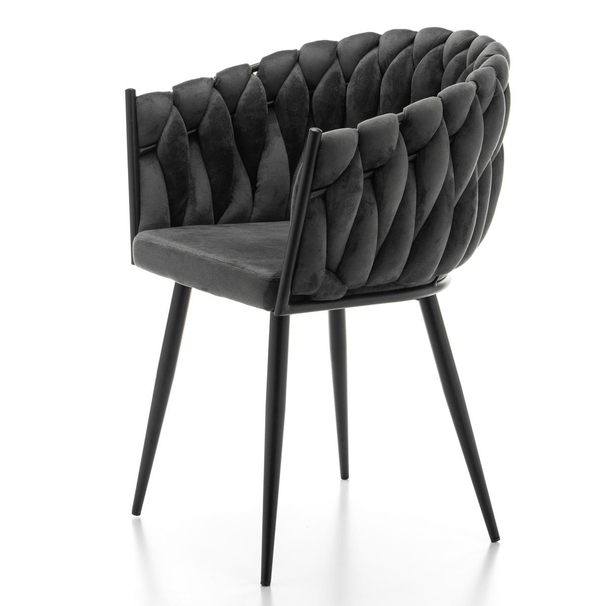 STUHL LATINA gepolstert mit Steppung - grau - Samt Velours - Schwarz/Grau, Textil/Metall (60/83/55cm) - NEW HOME