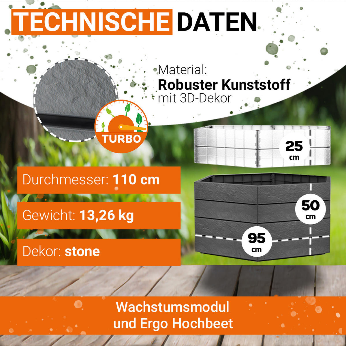 HOCHBEET Turbo L 75, , inkl. Wassersparsystem - Anthrazit, Kunststoff (110/75/110cm) - GARANTIA