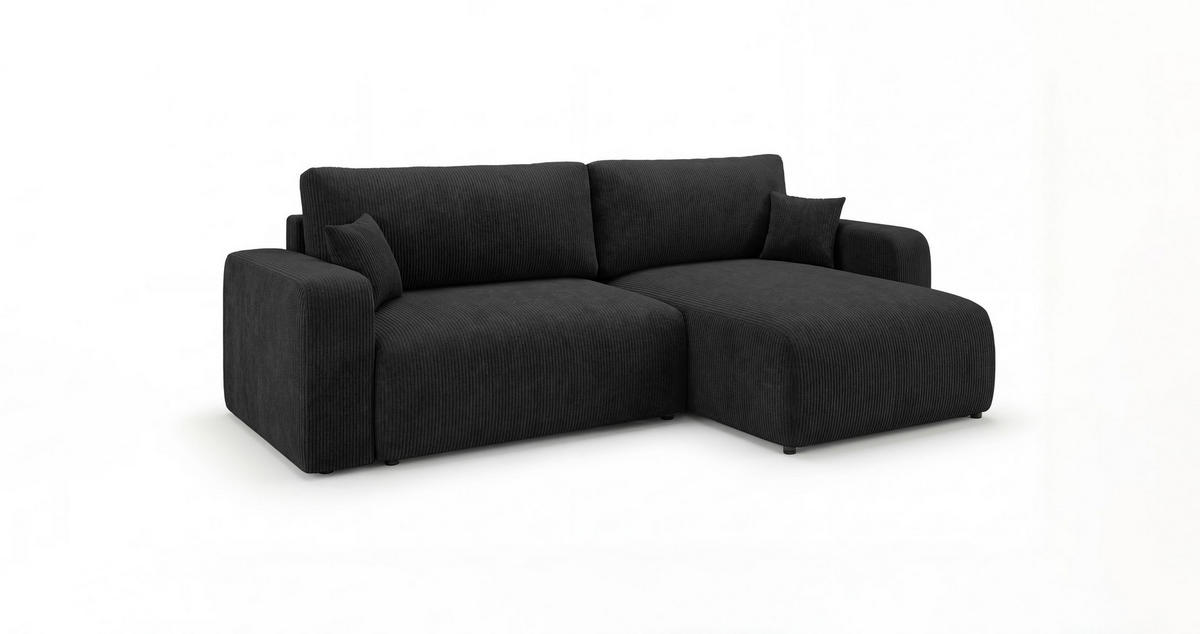 ECKSOFA BERLIN links schwarz Cord Poso 135 - Schlaffunktion, Bettkasten - Schwarz, Textil (285/185cm) - Cornero