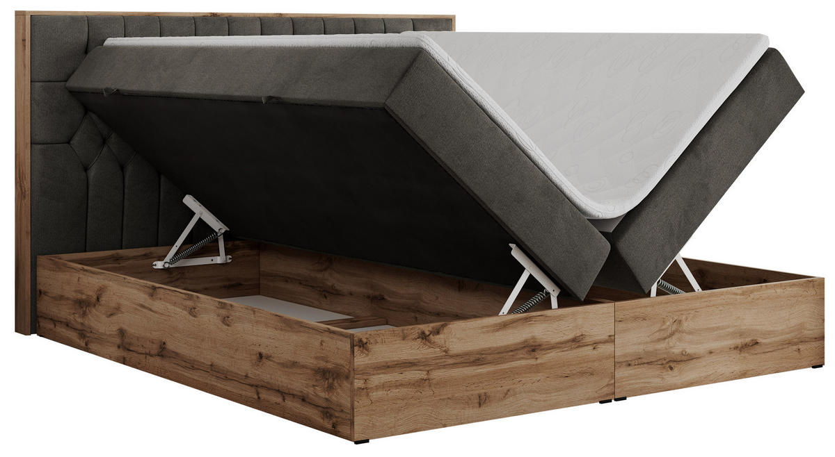 BOXBETT AMORE 140/200 Dunkelgrau Velvet - H3 - Dunkelgrau, Holz/Textil (140/200cm) - MKS
