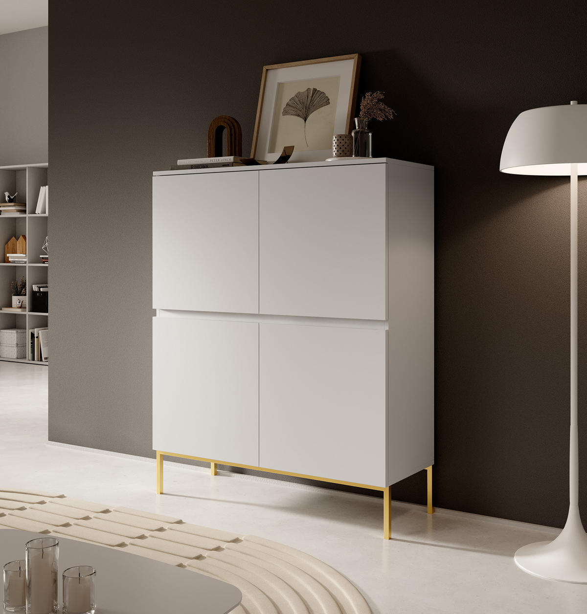 HIGHBOARD Bemmi Weiß mit goldenen Metallbeinen 100 cm - Goldfarben/Weiß, Holzwerkstoff/Metall (100/122/35cm) - Selsey