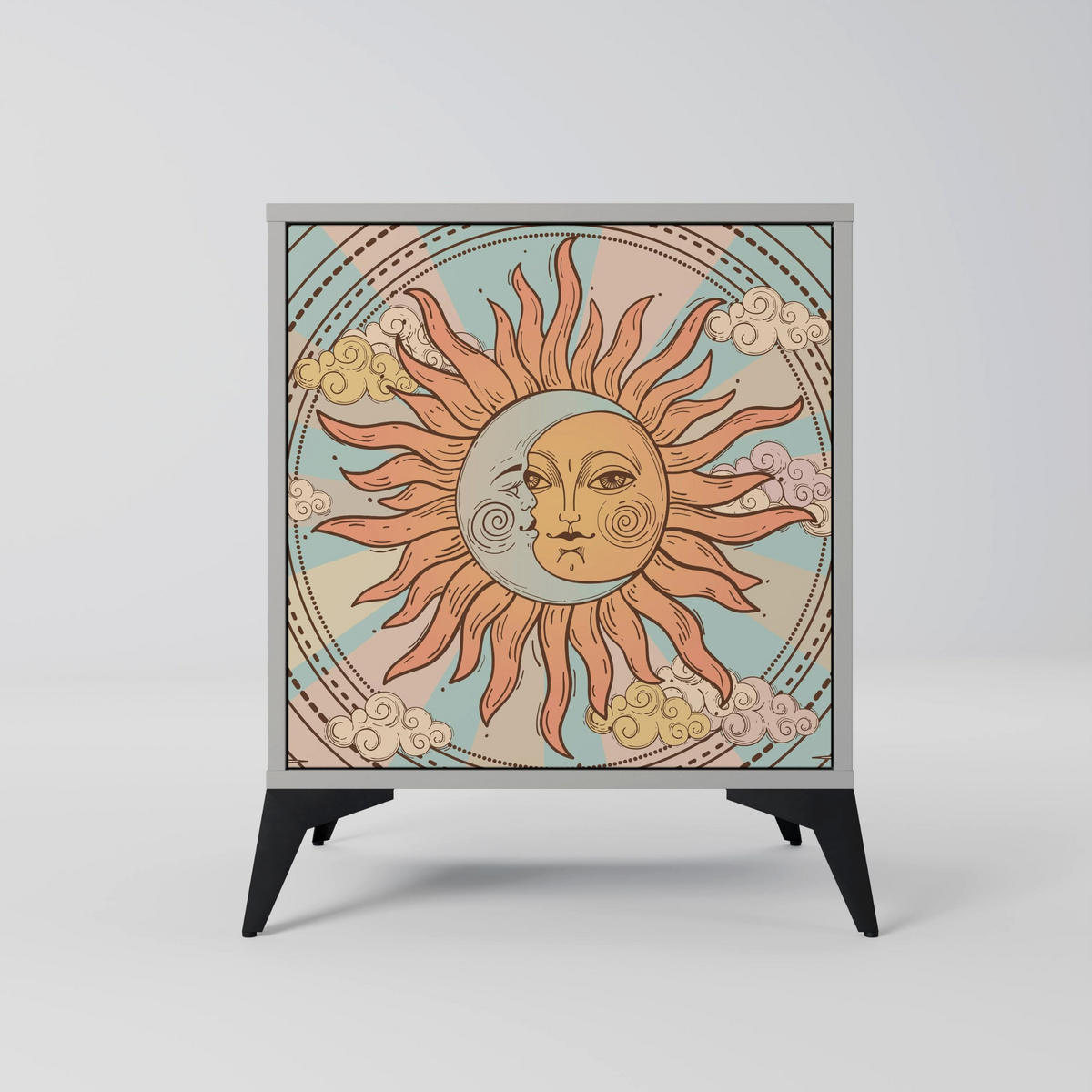 SIDEBOARD MYSTICAL STRUCTURE, Grau, 57,5x42x57,5 cm, Ohne Füße - Multicolor/Grau, Holzwerkstoff (57.5/57.5/42cm) - SpaceRebels