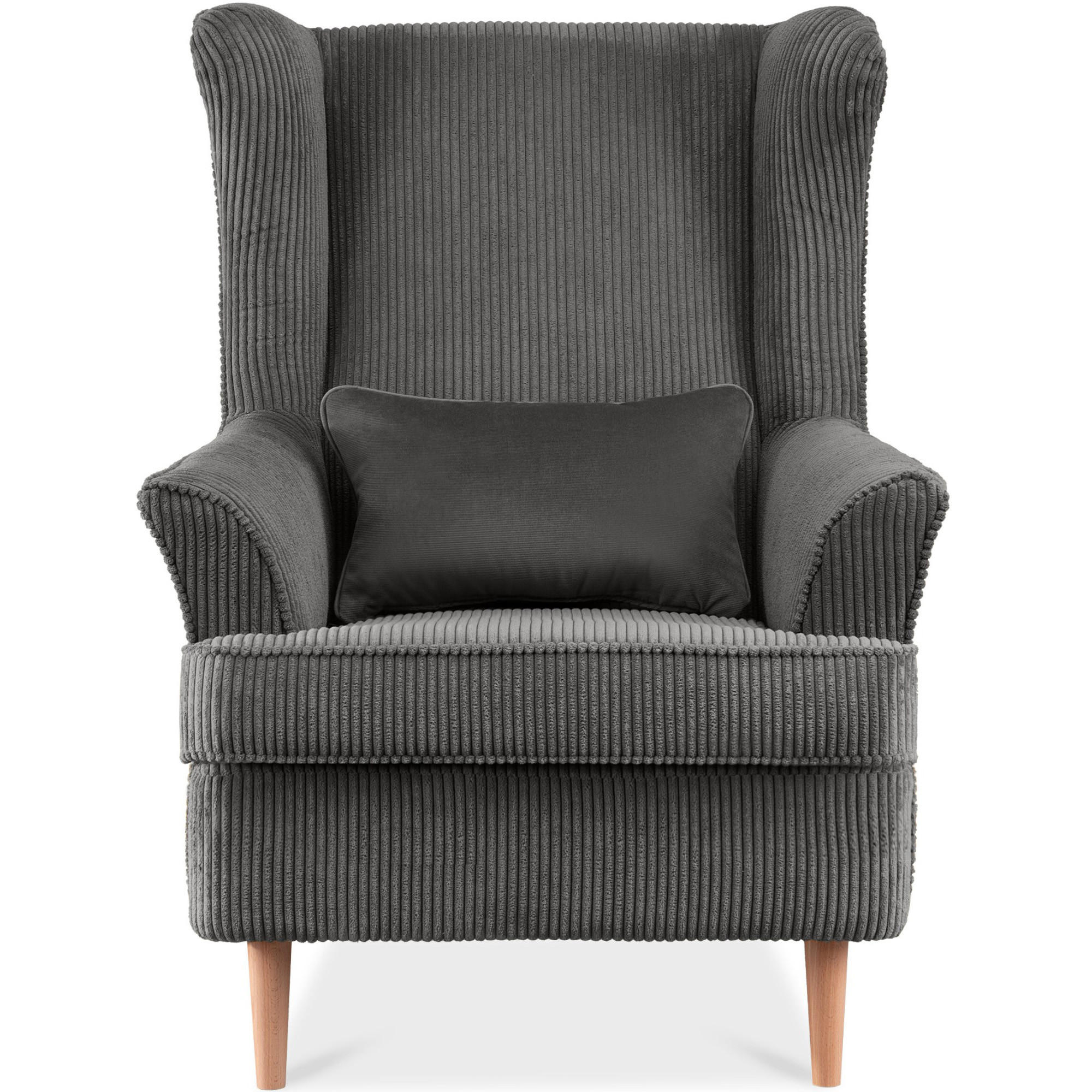 OHRENSESSEL STRALIS inklusive dekorativem Kissen, silber - Silberfarben/Braun, Textil (82/108/80cm) - KONSIMO®