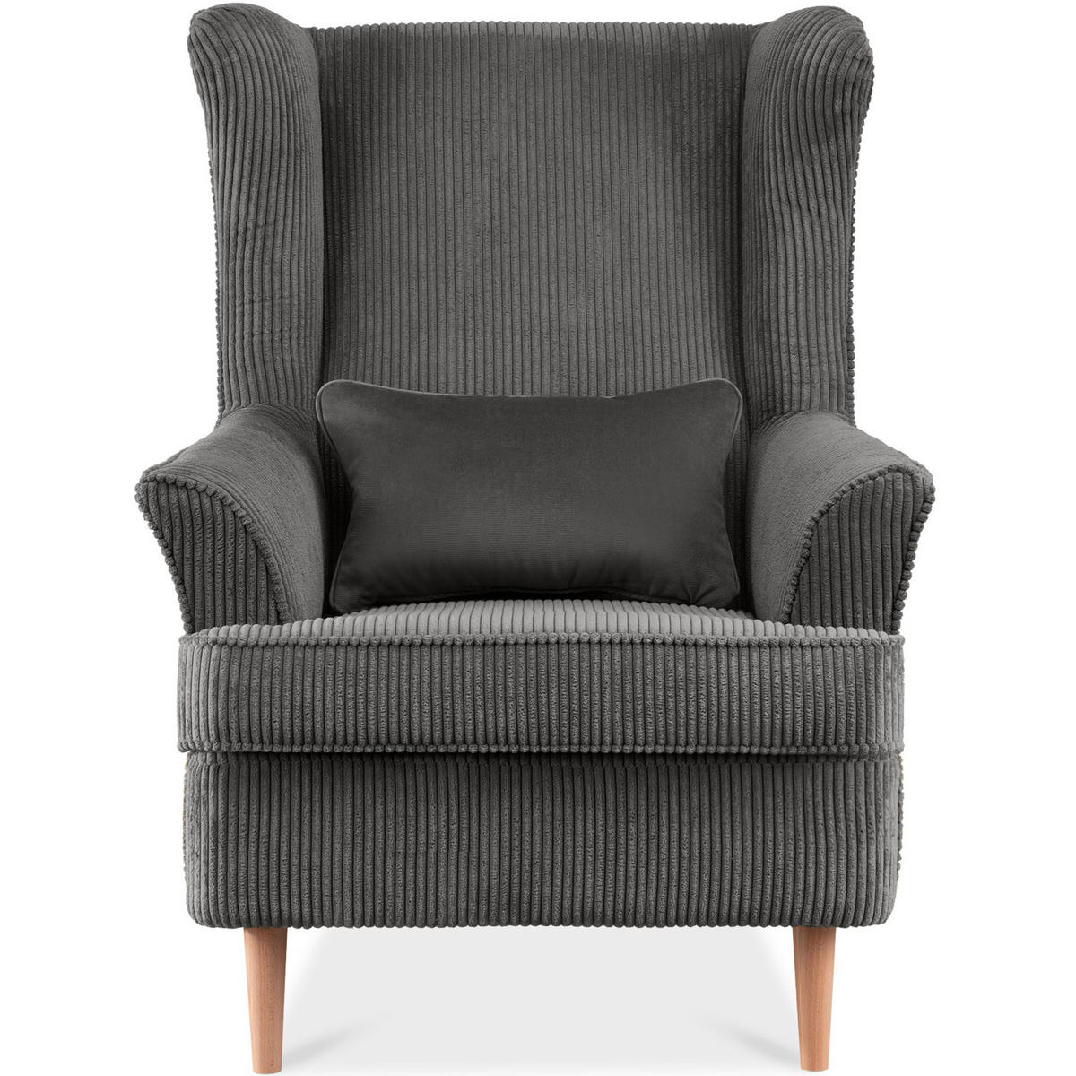 OHRENSESSEL STRALIS inklusive dekorativem Kissen, silber - Silberfarben/Braun, Textil (82/108/80cm) - KONSIMO®