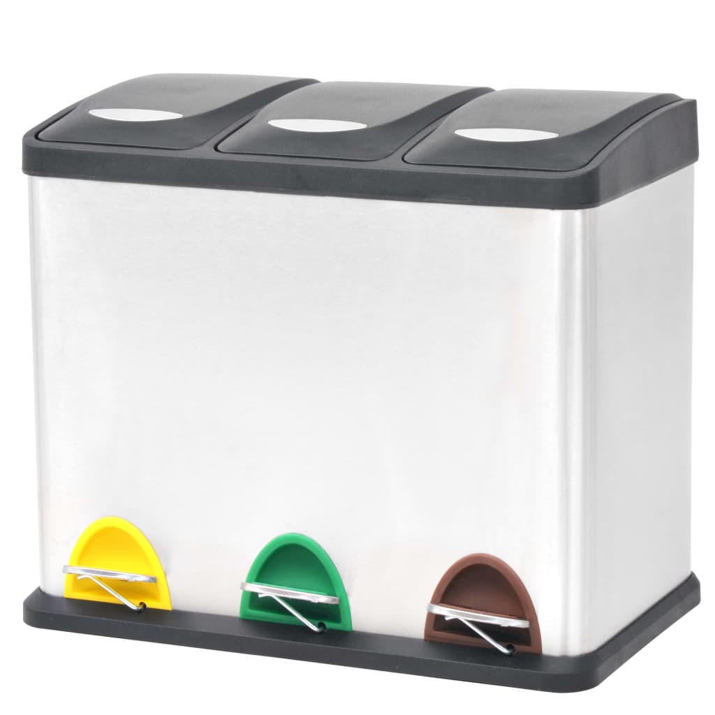 MÜLLEIMER 3 Fächer Edelstahl 3x 8L - Silberfarben, Metall (46/39.5/26.5cm) - DELUKE