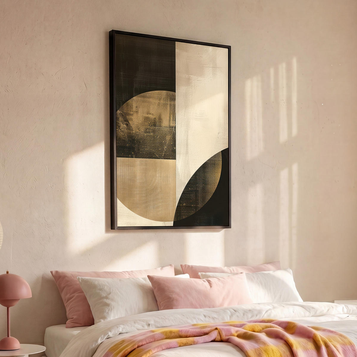 LEINWAND Bilder mit Rahmen - Abstrakt - Geometrische Formen - Schwarz - Gold - 80x120 - Ecru, Textil (80/120cm) - MuchoWow