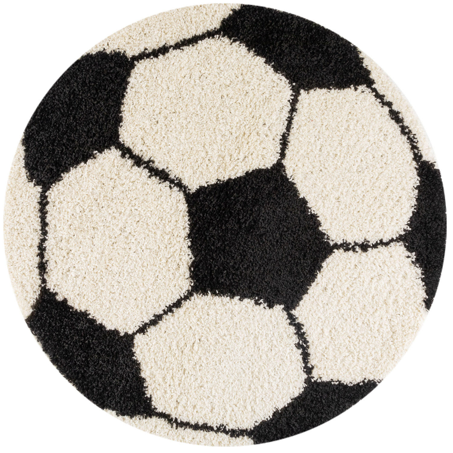 TEPPICH Kinder Hochflor Fußball Motiv Polypropylen Kinderzimmer Schwarz Rund 100x100 - Schwarz, Textil (100/100cm) - KADIMA DESIGN