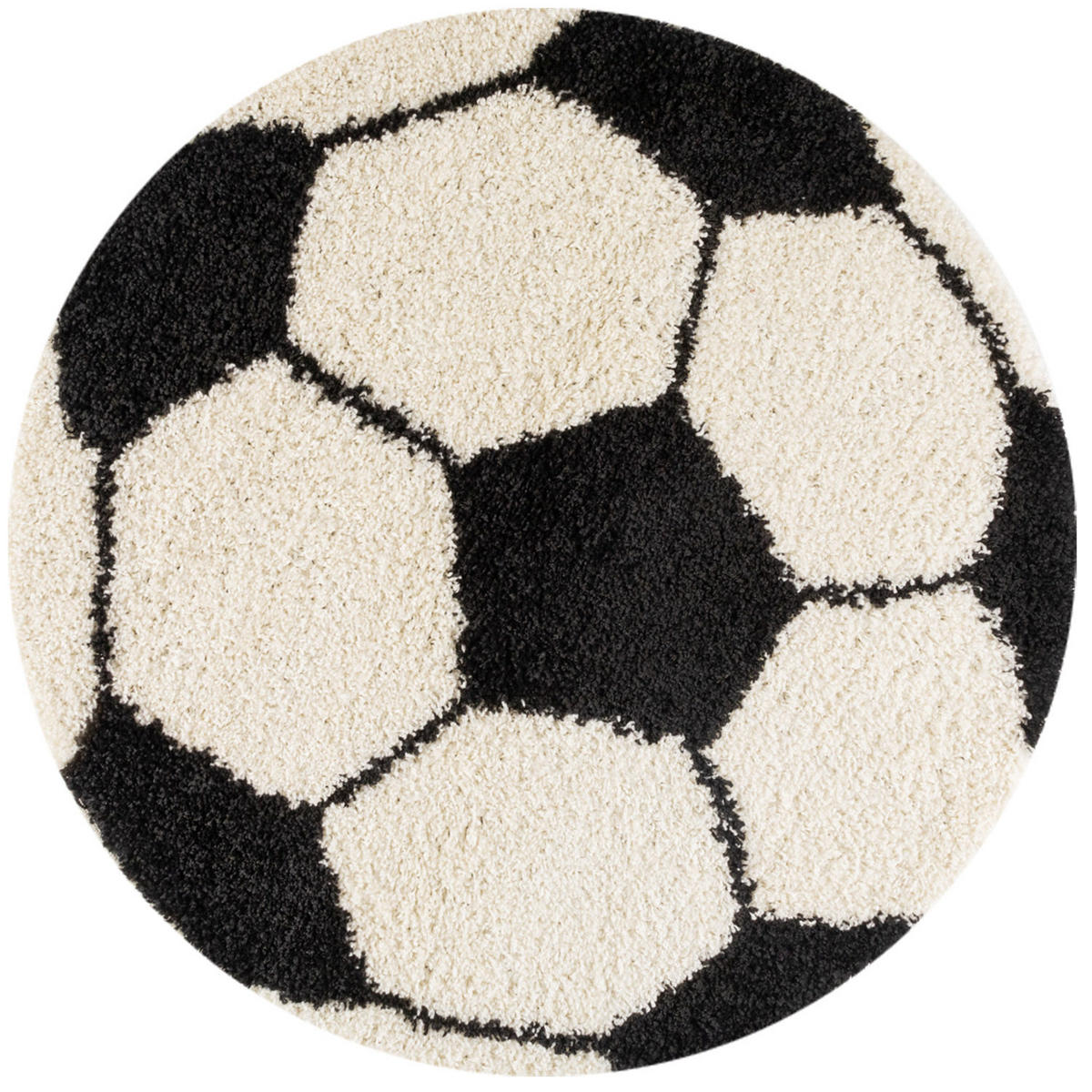 TEPPICH Kinder Hochflor Fußball Motiv Polypropylen Kinderzimmer Schwarz Rund 120x120 - Schwarz, Textil (120/120cm) - KADIMA DESIGN