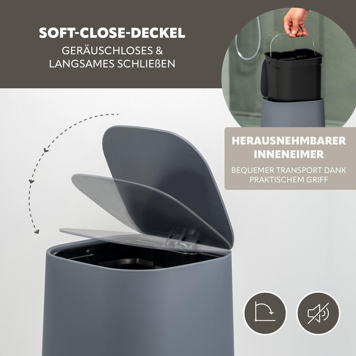 BAD-ACCESSOIRES-SET VALONA 5tlg., grau, Kunststoff - Grau, Kunststoff (21/25.5/21cm) - eluno