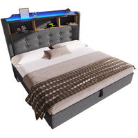 POLSTERBETT 140/200 cm Grau aus Leinen mit LED-Lichtleiste und Stauraum - Grau, Textil (140/200cm) - OKMYHOME