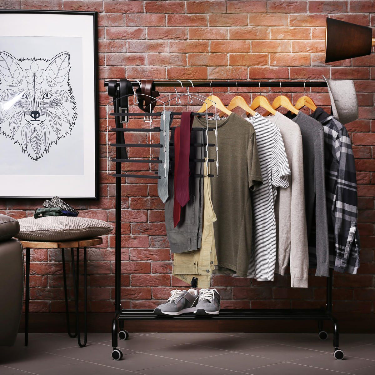 KOMPLET obešalnikov za hlače - črna, kovina/tekstil (37/44.5/2.7cm) - Relaxdays