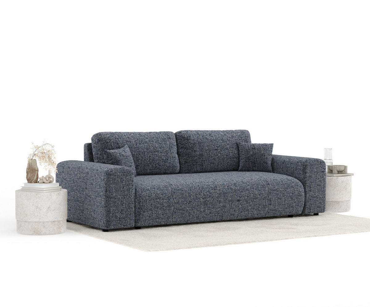 3-SITZER-SOFA Zanzibar Marineblau Webstoff - Schwarz/Dunkelblau, Holz/Holzwerkstoff (213/79/108cm) - Maison de Reve