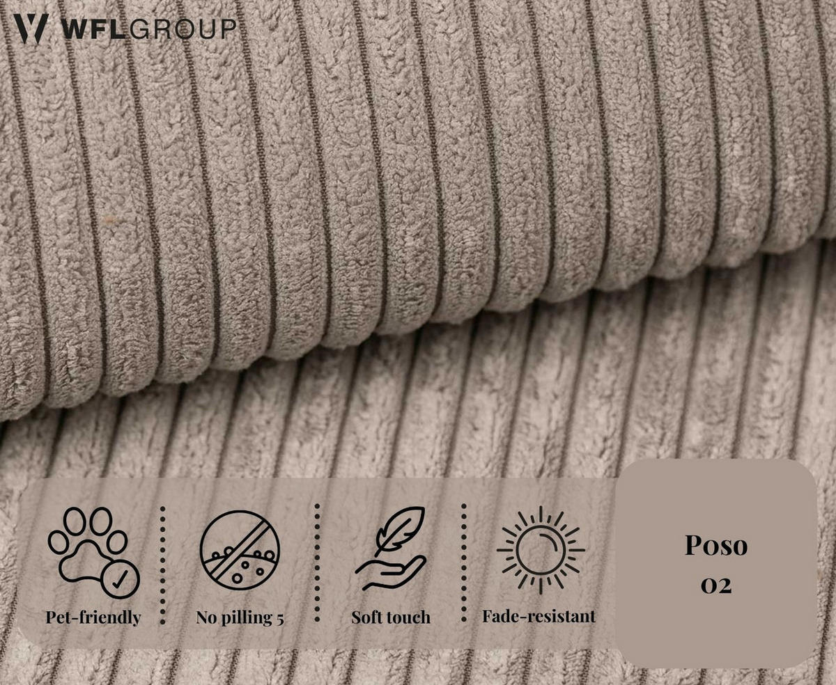 ECKSOFA Liv mit Schlaffunktion & Bettkasten in Cordstoff Beige, Universell 260/154/86 cm - Beige/Schwarz, Kunststoff/Textil (260/154cm) - WFL GROUP