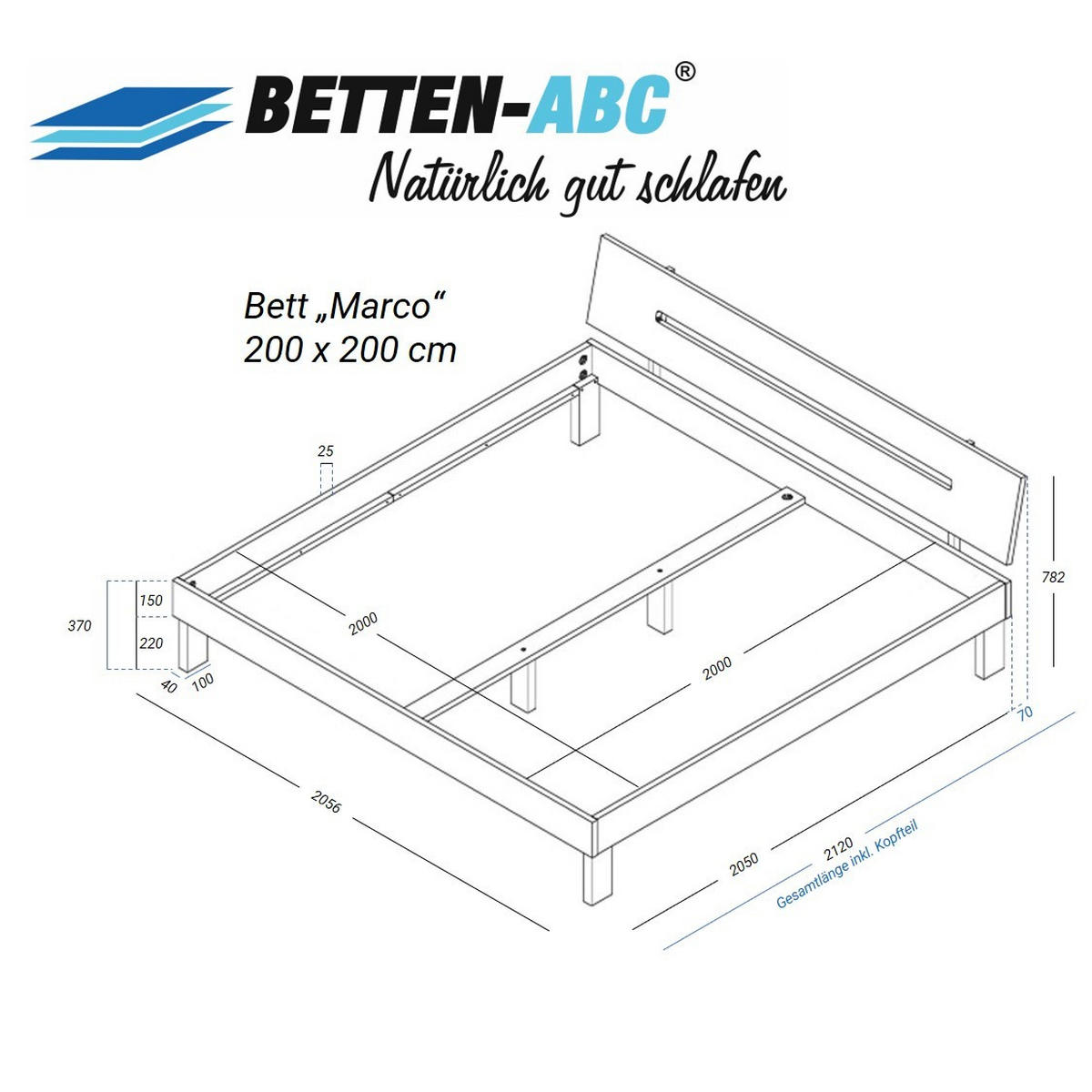 BETT Bubema Marco – Massivholzbett aus Kernbuche mit Kopfteil, natur geölt - Weiß, Holz (200/200cm) - Betten-ABC