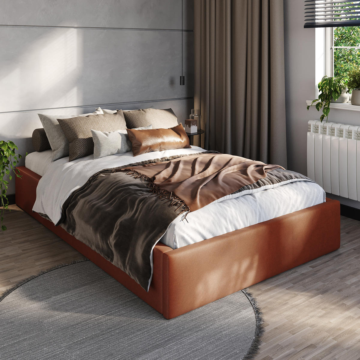 POLSTERBETT 120x200cm Bett mit Stauraum Lattenrost Honigfarbe - Orange/Braun, Holz/Holzwerkstoff (120/200cm) - Muralo