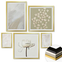 WANDBILDER 5er Set - 50x50 cm & 20x30 cm & 40x60 cm Goldrahmen - Blumen, modische Boho-Texturen - Goldfarben, Kunststoff (40/60cm) - ArtPrintCave