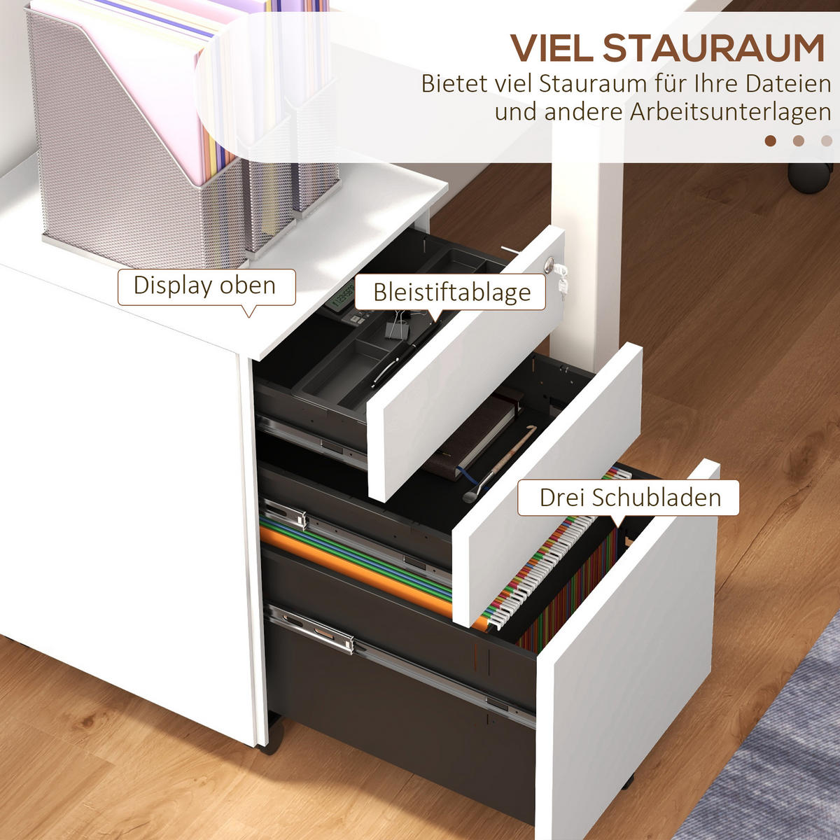 AKTENSCHRANK mit Schloss, für A5 Legal, Briefformat, Stahl - Weiß, Metall (43.5/60/37cm) - Vinsetto