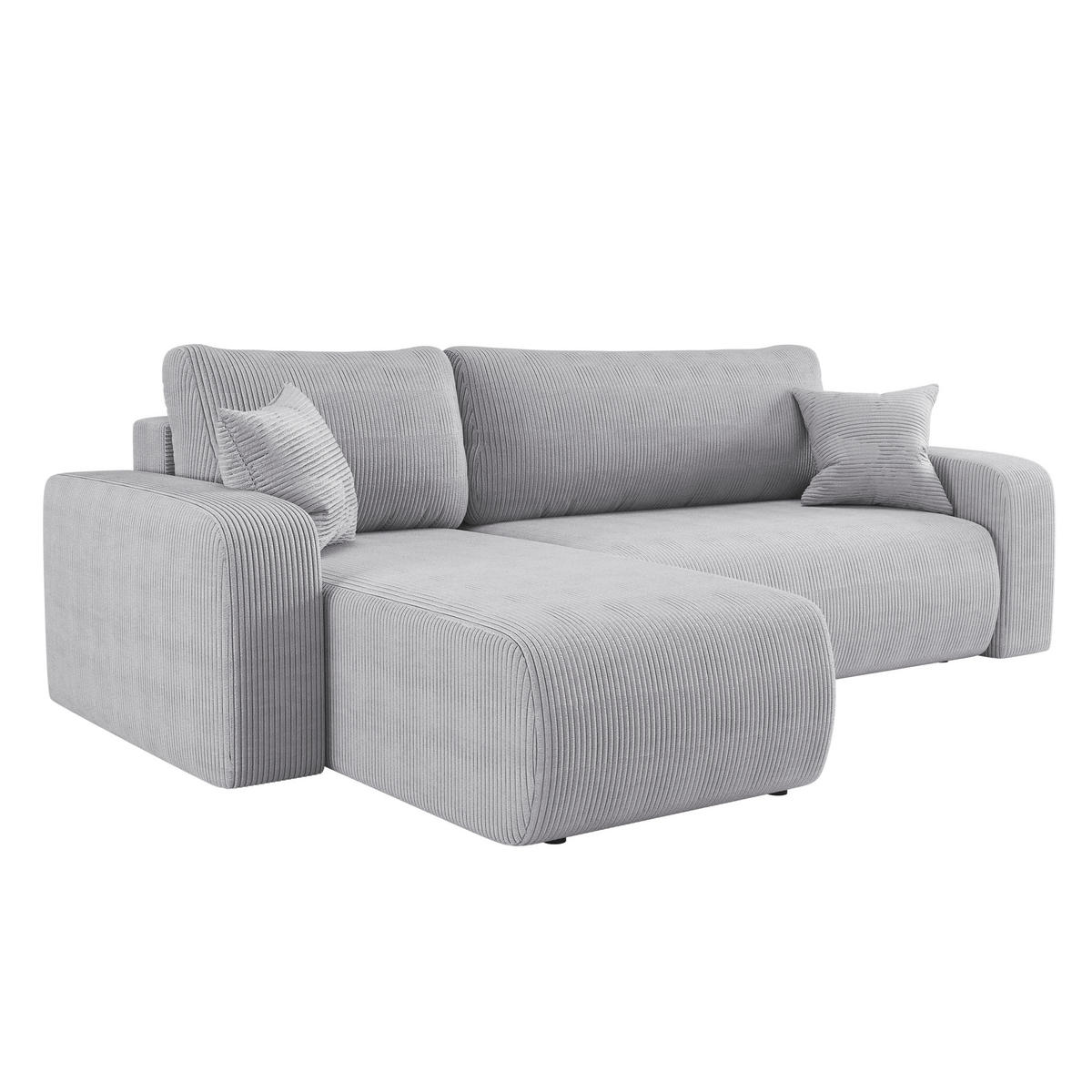 ECKSOFA L-FORM Schlaffunktion Und Bettkasten Eckcouch MILANO L Stoff Dicker Cord Grau Links - Grau, Holz/Textil (142/244cm) - Kaiser Möbel