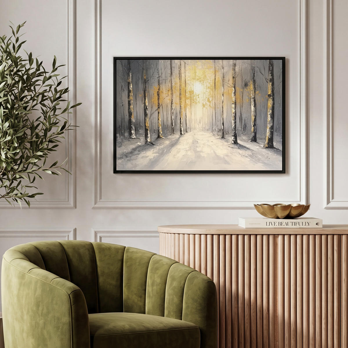 LEINWAND Bilder mit Rahmen - Winter - Abstrakt - Schnee - Natur - Sonne - 60x40 - Grau, Textil (60/40cm) - MuchoWow