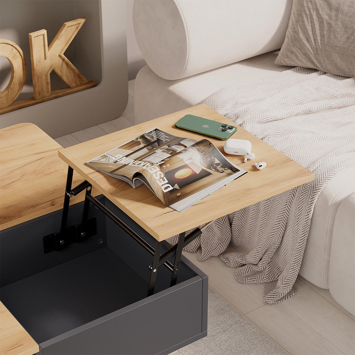 COUCHTISCH Movira Anthrazit 80 x 45 cm mit Staufächern - Honigeiche/Anthrazit, Holzwerkstoff (45/80/80cm) - Vicco