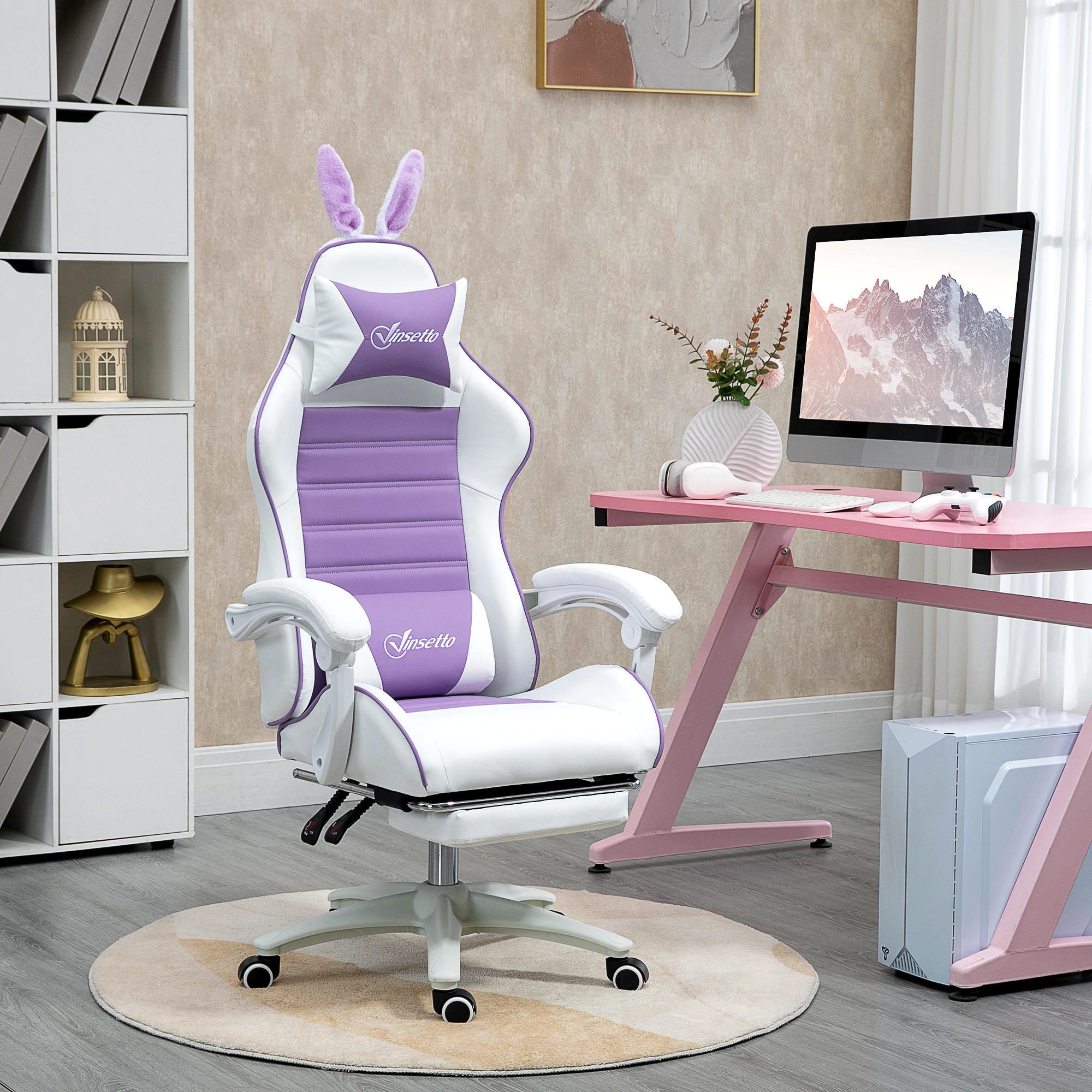 GAMING-STUHL, Liegefunktion, Violett - Violett, Leder (63/142/65cm) - Vinsetto