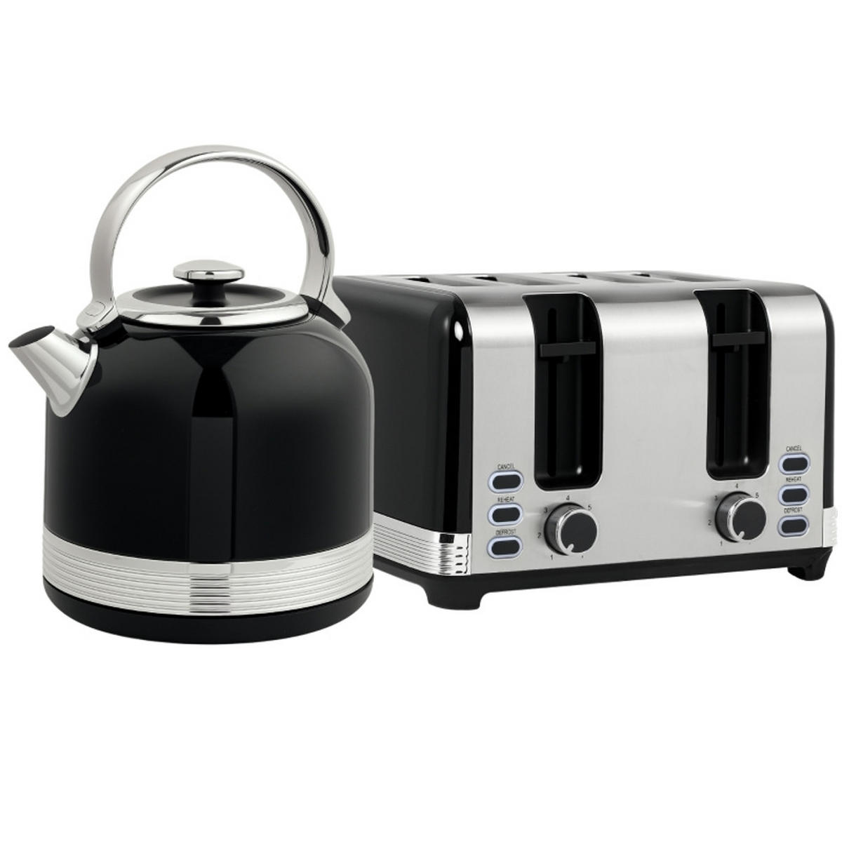 WASSERKOCHER-TOASTER , Retro Design, Edelstahl, Schwarz, 24,2/19,3/26,8 cm - Schwarz, Kunststoff (19.3/26.8/24.2cm) - Rolipo