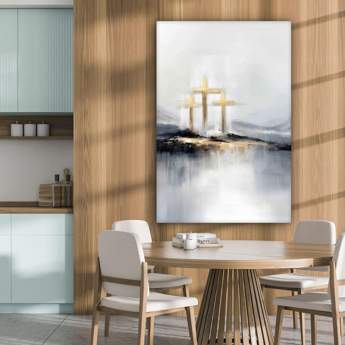 LEINWANDBILD Abstrakt - Malerei - Christentum - Kreuz Deko XXL 80x120 cm - Weiß, Textil (80/120cm) - MuchoWow