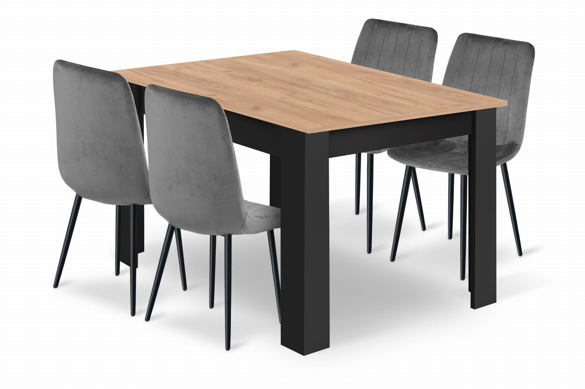 ESSTISCH-SET Esstisch Schwarz 120x80 cm NP Craft Set 4 Stück Stuhl Lava Grau Velours - Grau, Kunststoff (80/120/58cm)