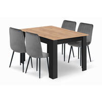 ESSTISCH-SET Esstisch Schwarz 120x80 cm NP Craft Set 4 Stück Stuhl Lava Grau Velours - Grau, Kunststoff (80/120/58cm)