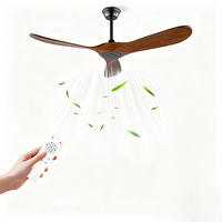 DECKENVENTILATOR & 3 Holzflügeln, Speicherfunktion, Fernbedienung - Braun, Holzwerkstoff (132/132/51cm) - Gisaae
