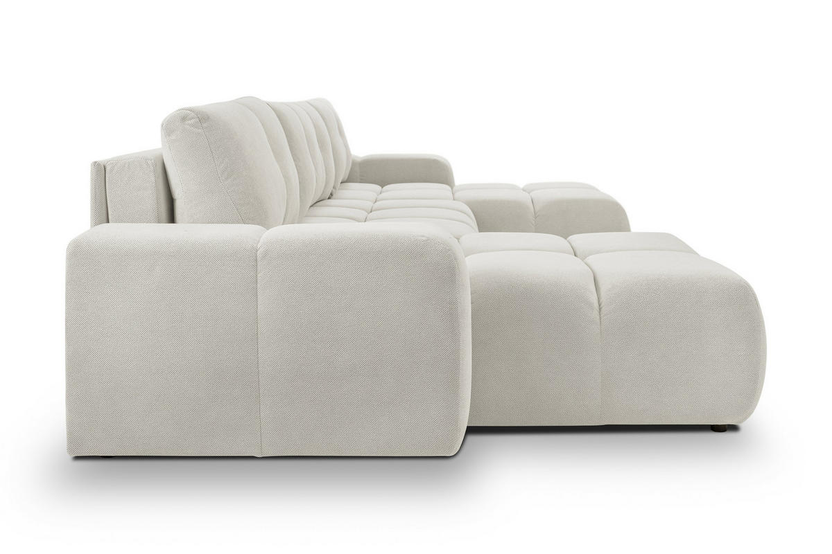 WOHNLANDSCHAFT DUCA U Creme Jersey mit Schlaffunktion - Creme, Holz (359/88/177cm) - MASSENO