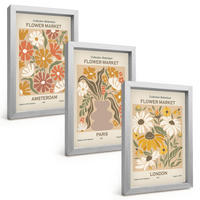 BILDER SET 3er Set - 20x30 cm Silberner Rahmen - Blumenmuster Amsterdam Paris London - Silberfarben, Kunststoff (20/30cm) - TULUP