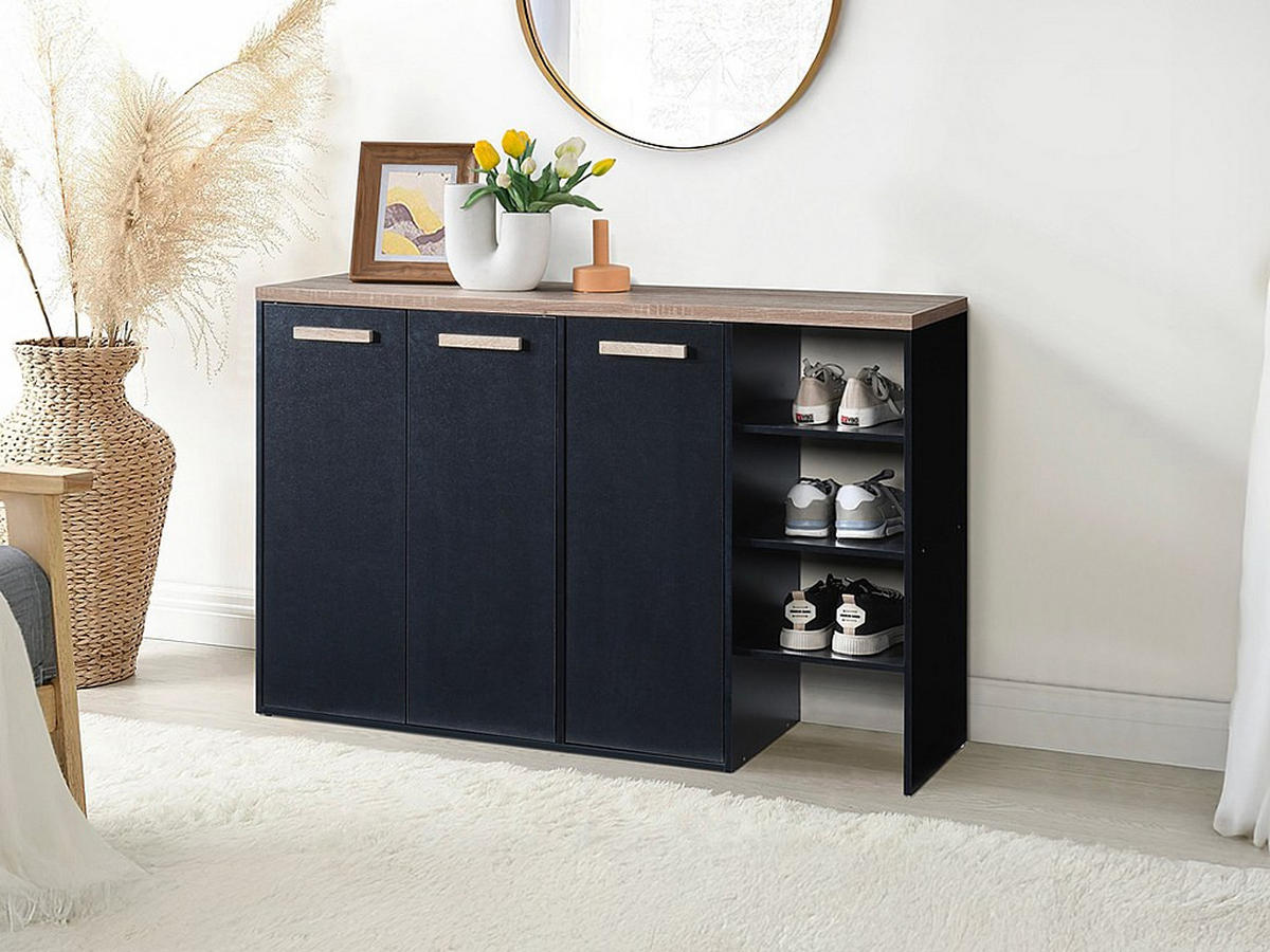 SCHUHSCHRANK - 120 cm x 30 cm - Holz, Platte - Schwarz, Naturfarben Hell - SKAIDO - Schwarz/Naturfarben, Holz (120/80/30cm) - Vente-Unique