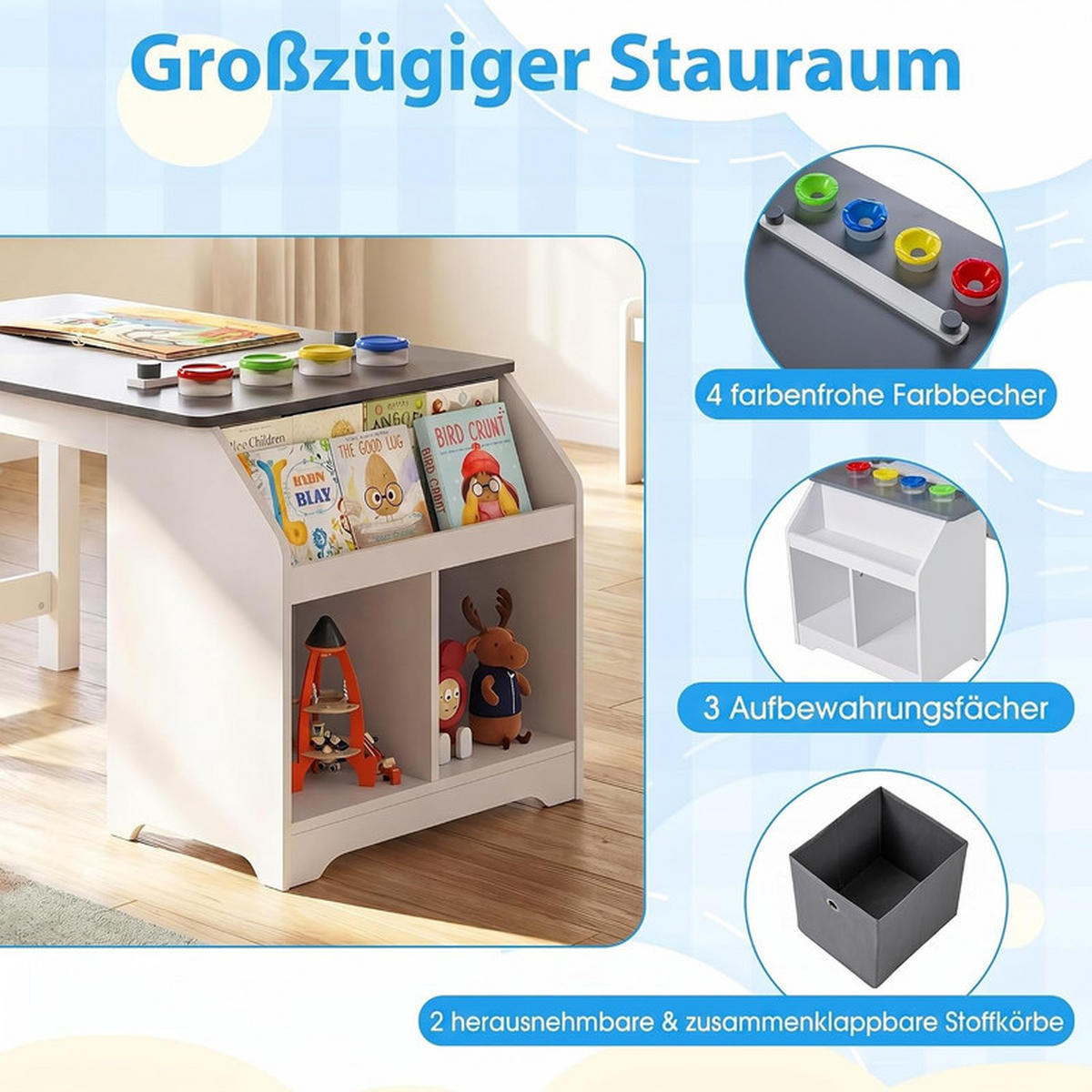 KINDERTISCH-SET mit Stauraum grau(2-tlg) - Grau, Holzwerkstoff (91/49.5/54cm) - COSTWAY