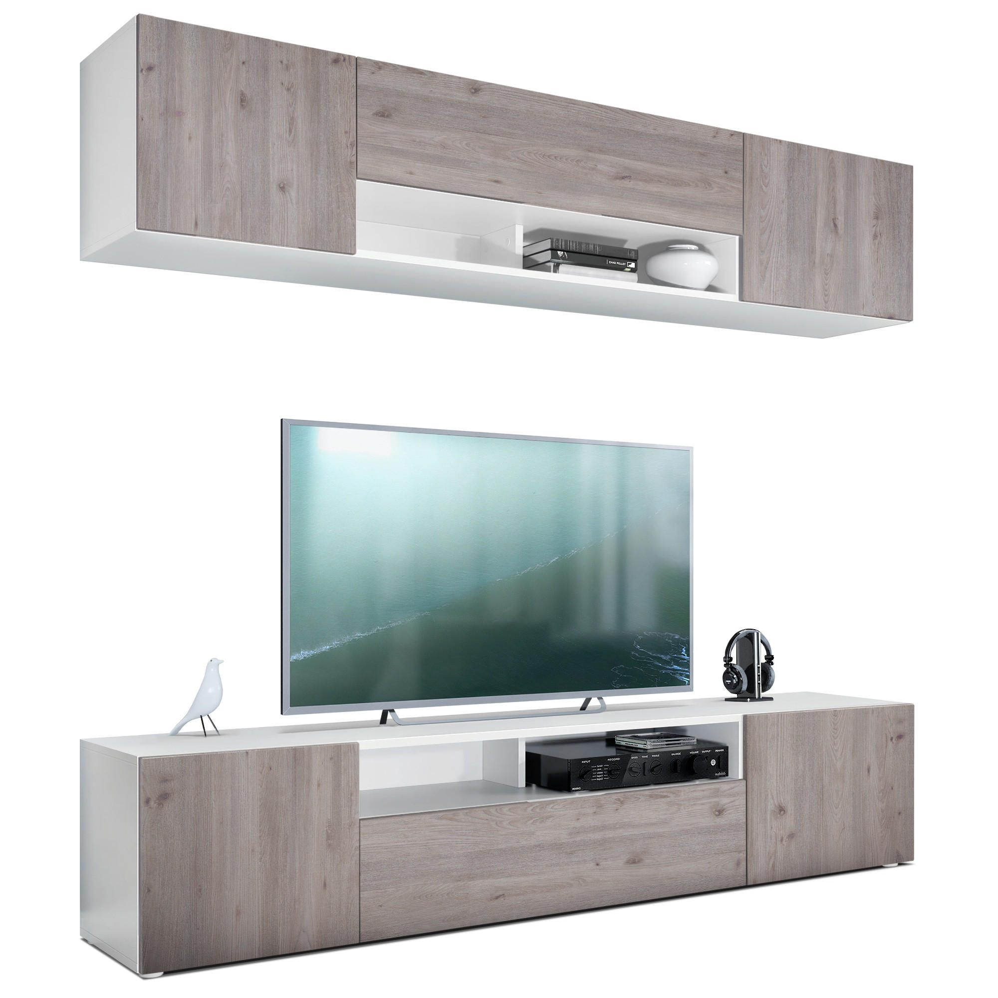 WOHNWAND Mogan Fronten in Eiche Nordic - Silbereichenfarben, Holzwerkstoff (181/147/35cm) - Vladon