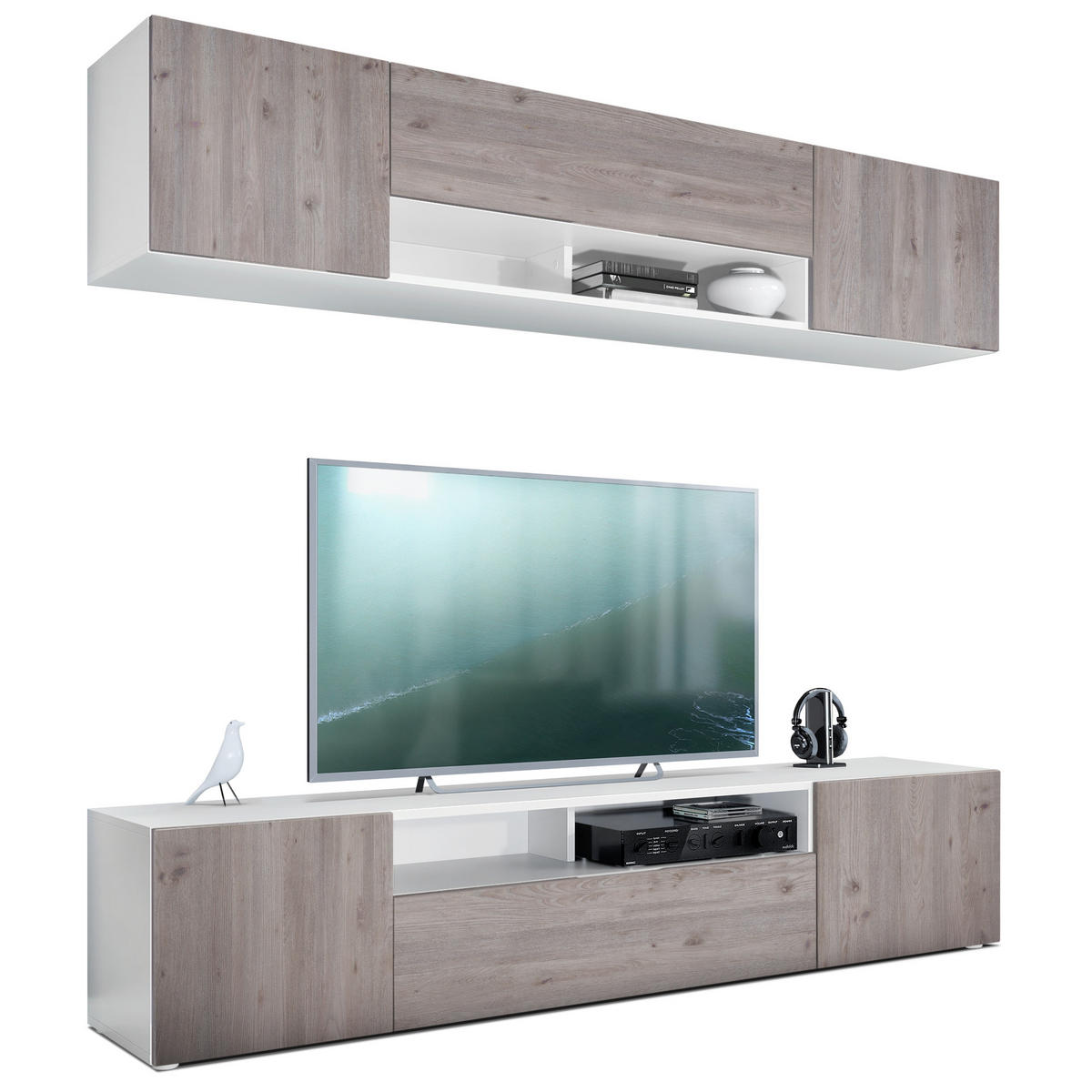 WOHNWAND Mogan Fronten in Eiche Nordic - Silbereichenfarben, Holzwerkstoff (181/147/35cm) - Vladon