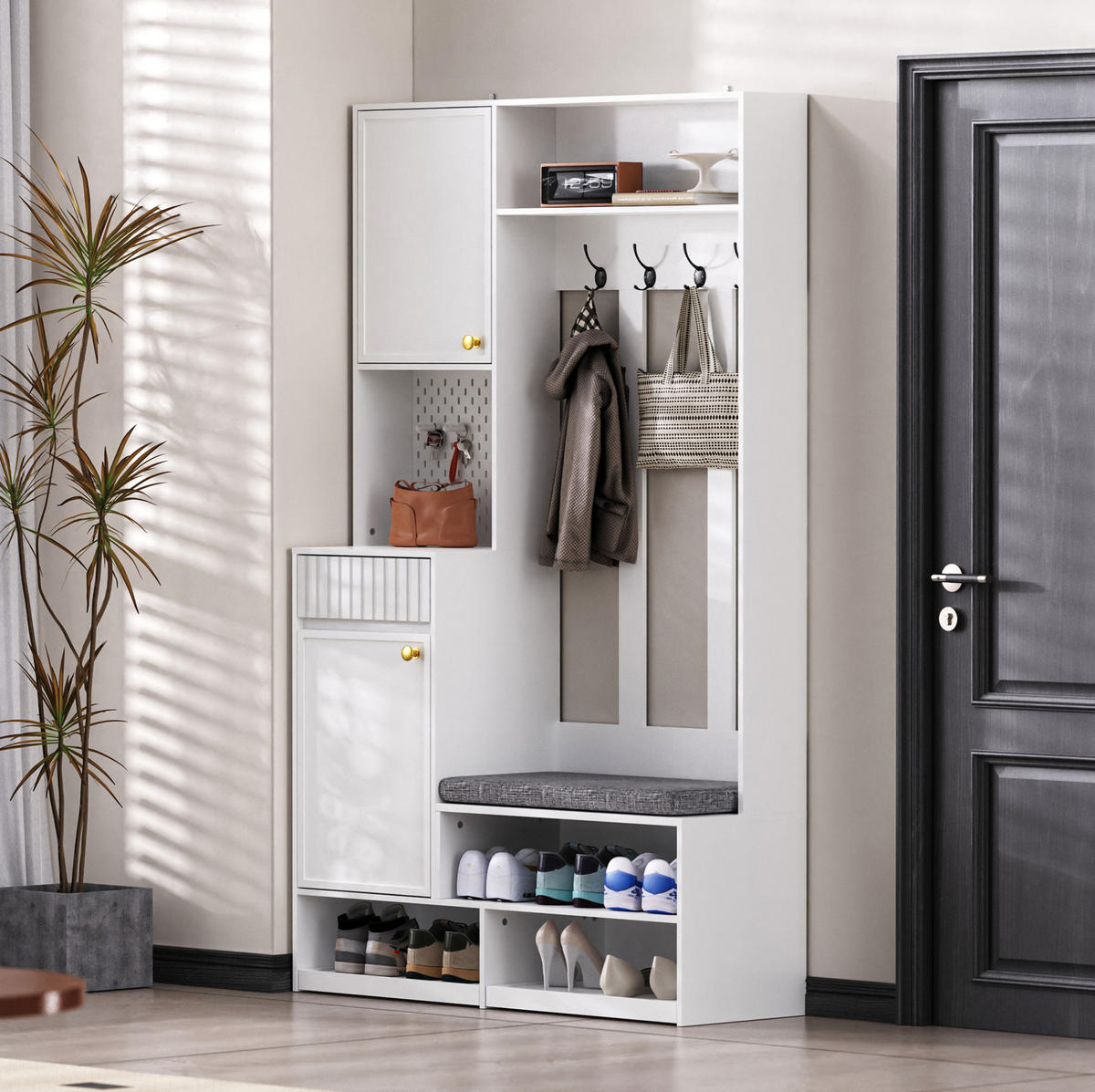 GARDEROBENSET mit Sitzbank 100 x 35 x 180 cm MDF Weiß - Weiß, Holzwerkstoff (35/180/100cm) - Beauniv