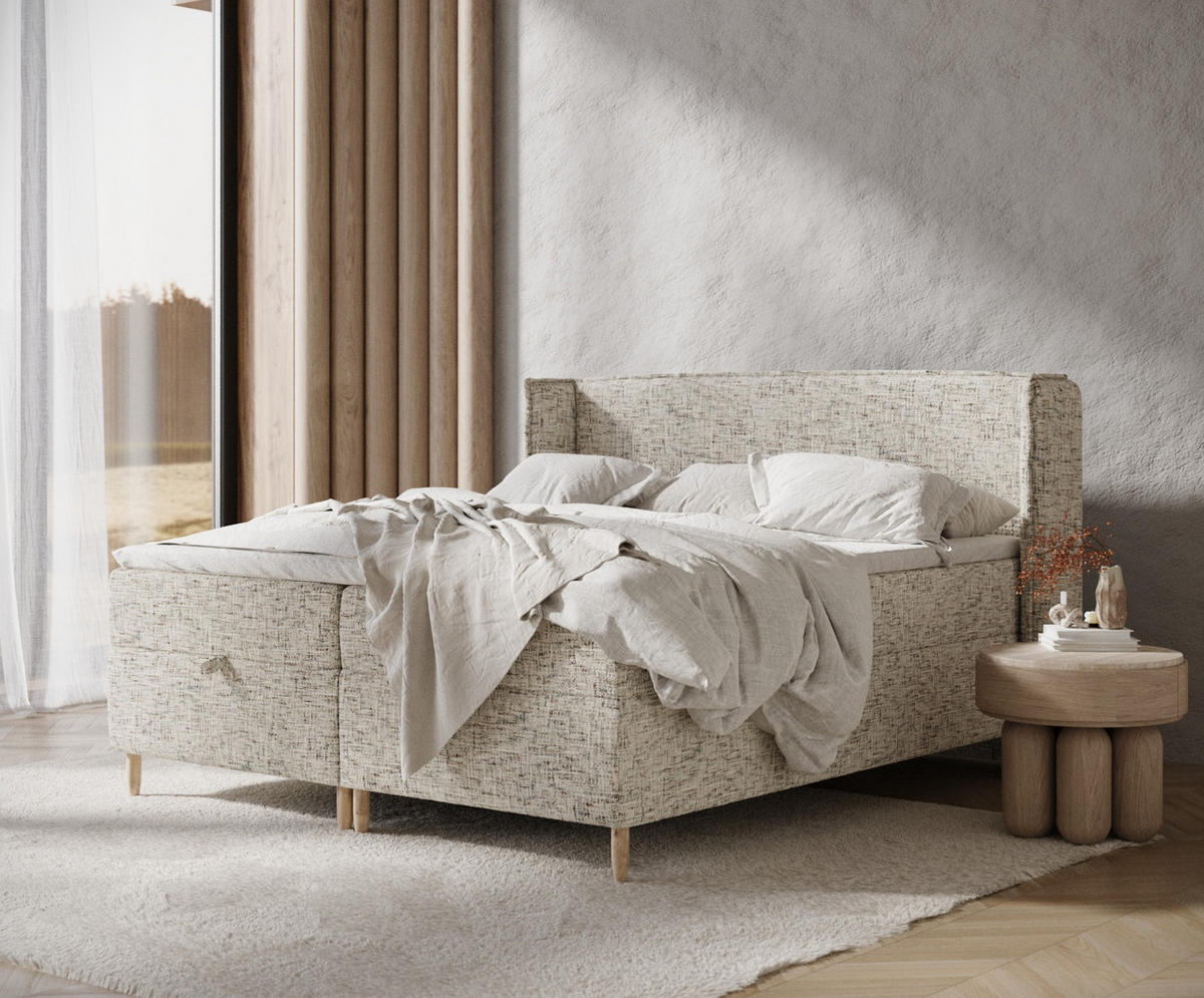 BOXBETT Monpelli Beige 160/200 cm im Webstoff - Beige/Naturfarben, Holz/Holzwerkstoff (160/200cm) - Maison de Reve