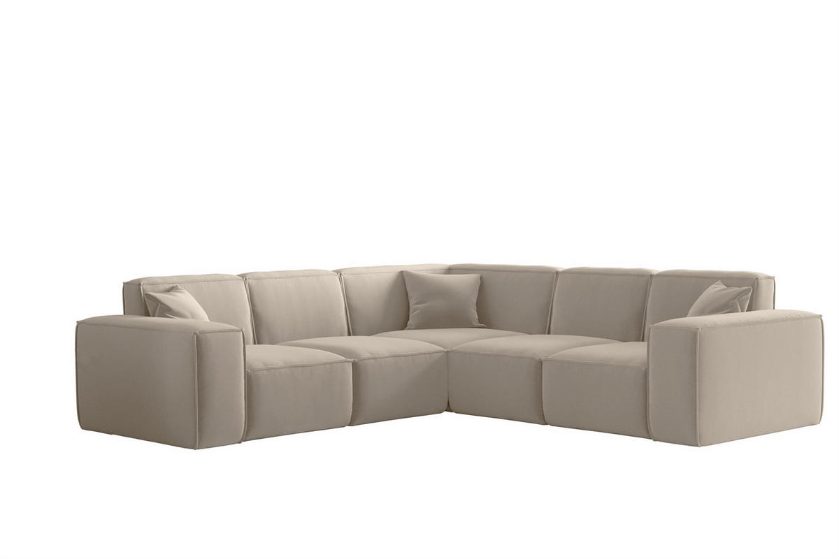 ECKSOFA Univ Celes Premium Opera Velvet - Beige, Holzwerkstoff/Textil (246/246cm) - Fun Möbel
