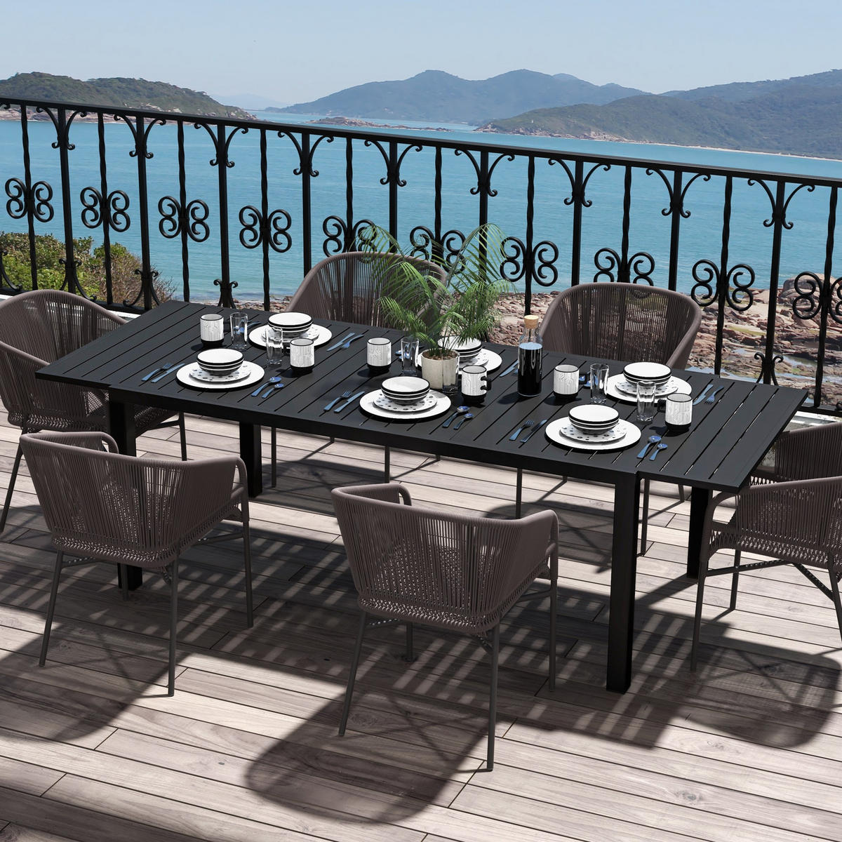 GARTENTISCH DE-14096 Aluminium, 180/240 cm Schwarz - Schwarz, Metall (240/94/73cm) - ComfortXL