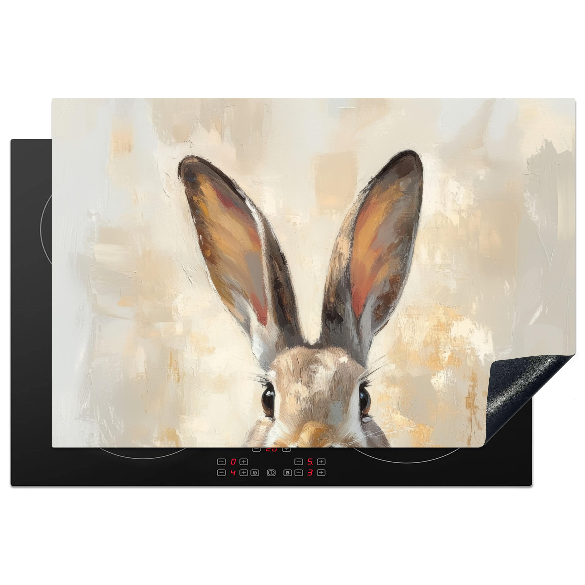 HERDABDECKPLATTE Hase - Ohren - Braun Ceranfeldabdeckung 76x51.5 cm - Beige, Kunststoff (76/51.5/0.2cm) - MuchoWow