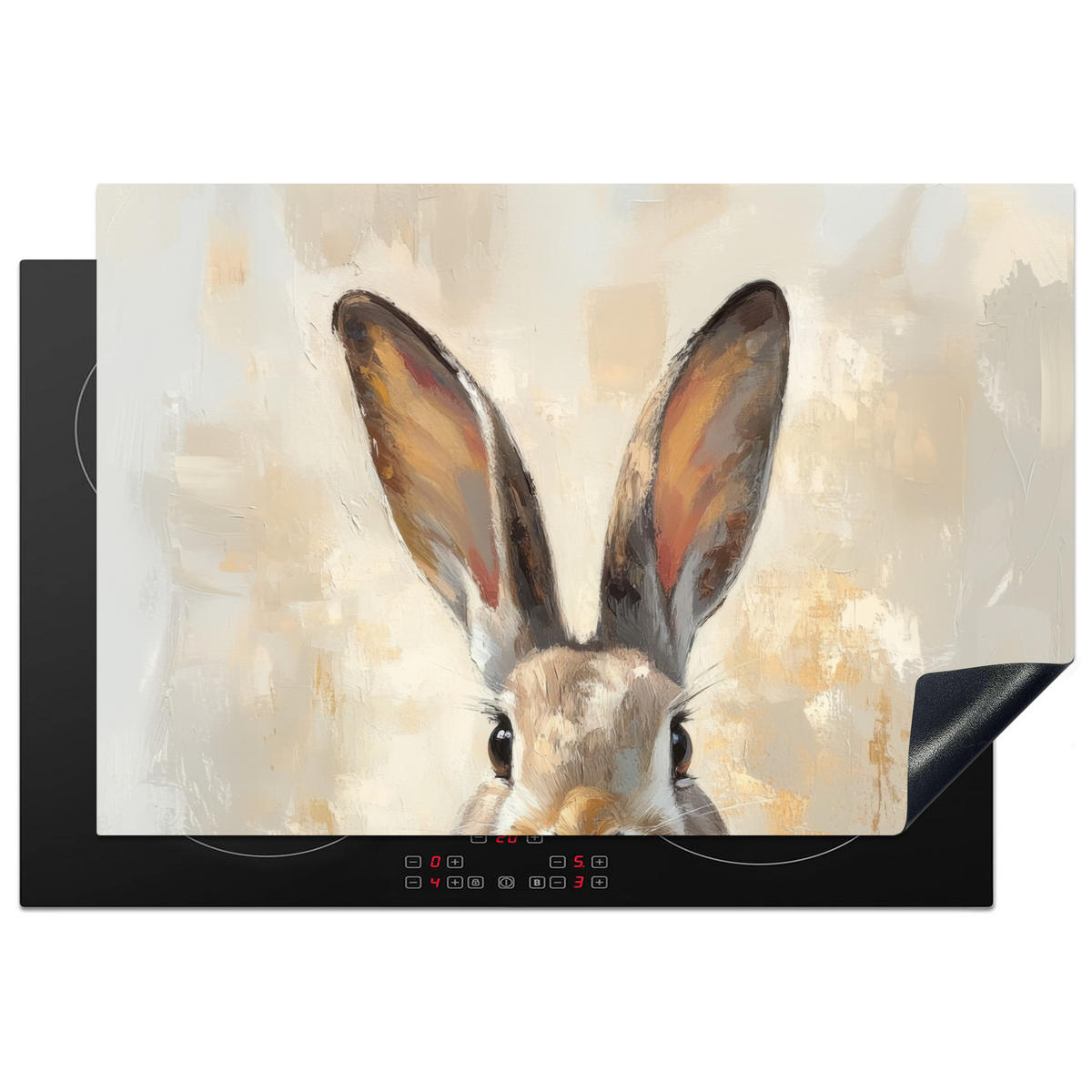 HERDABDECKPLATTE Hase - Ohren - Braun Ceranfeldabdeckung 76x51.5 cm - Beige, Kunststoff (76/51.5/0.2cm) - MuchoWow