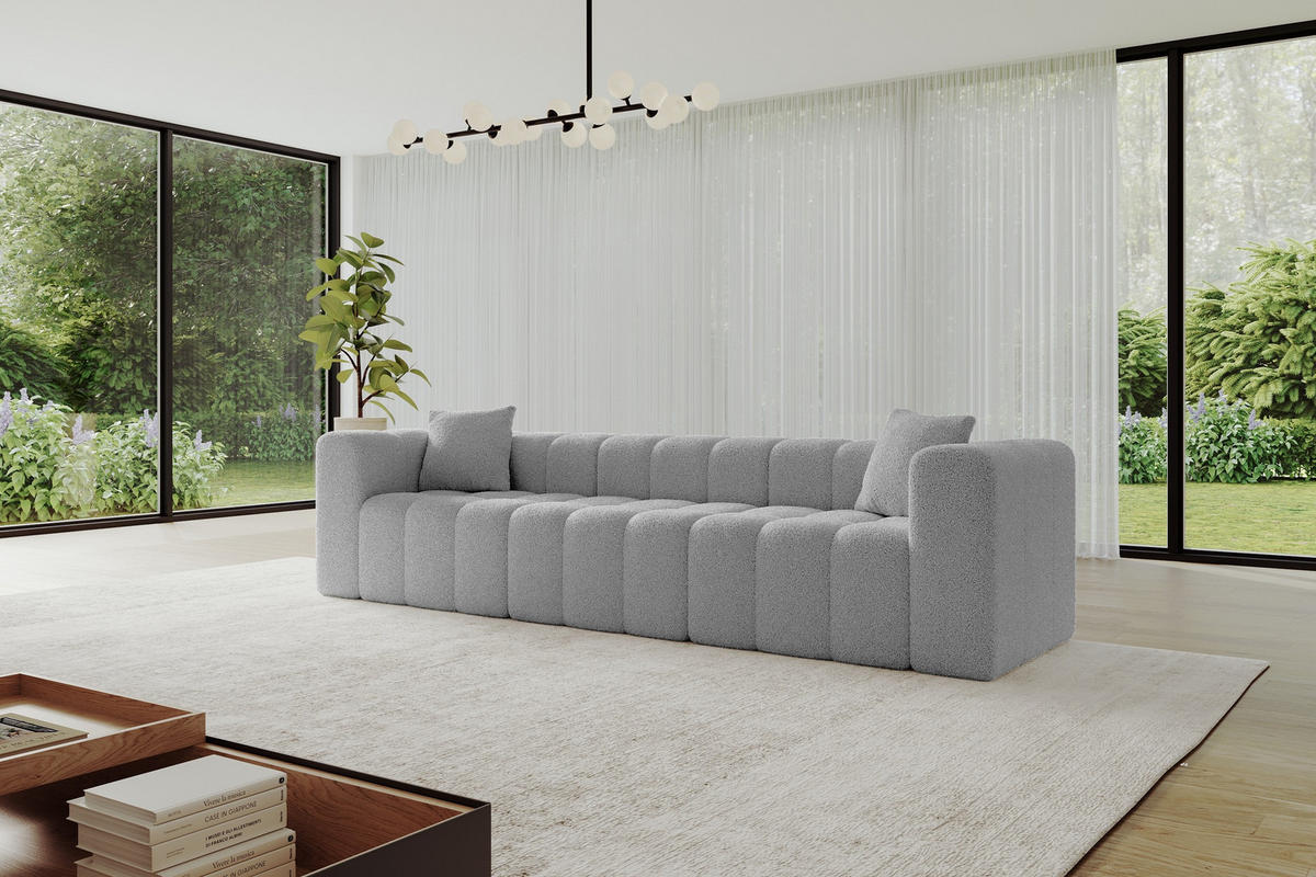 POHOVKA 3-MÍSTNÁ DONY-3 315x90x71 cm Světle šedá Buklé - černá/stříbrná, kompozitní dřevo/textil (315/71/90cm) - ALTDECOR