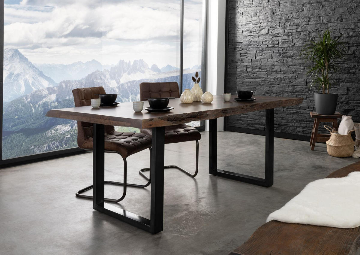 BAUMTISCH Akazie 200x100x77 grau lackiert / U-Beine anthrazit glänzend FREEFORM 5 - Anthrazit/Grau, Holz (200/100/77cm) - Massivmoebel24